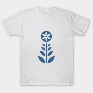 Scandinavian Retro Flowers Navy Blue on Beige T-Shirt